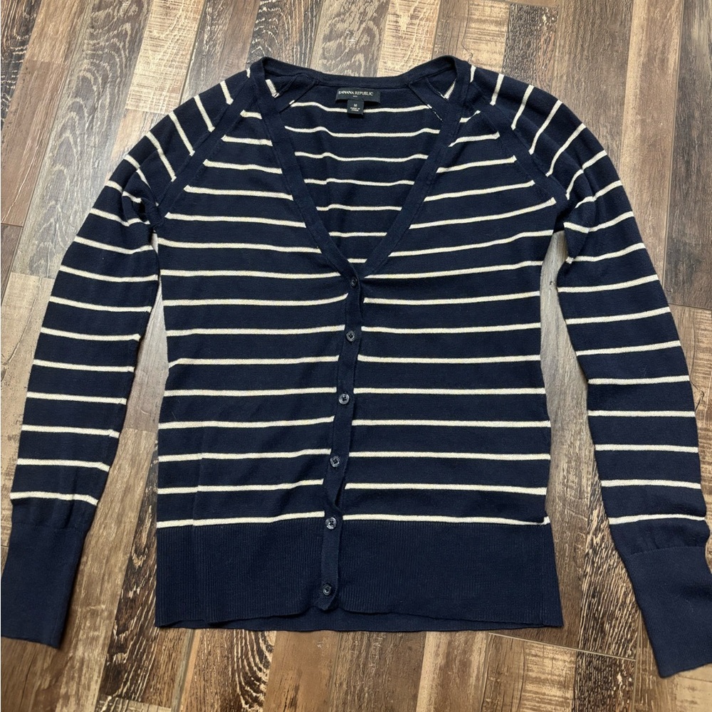 Banana Republic Navy and Cream Striped Cardigan